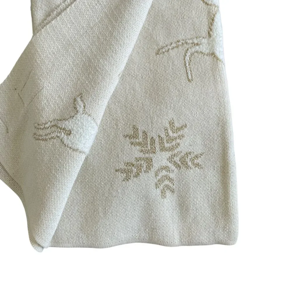 Magaschoni CHRISTMAS Reindeer Knit Holiday Throw 50x60 Holiday Cream & Gold New